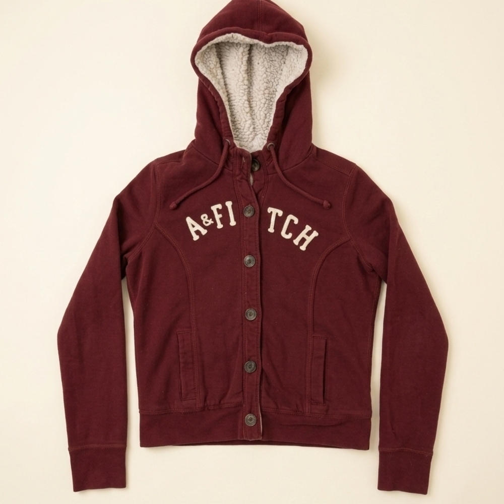 Vintage Women's Abercrombie & Fitch Maroon Jacket with Plush Lining Y2K